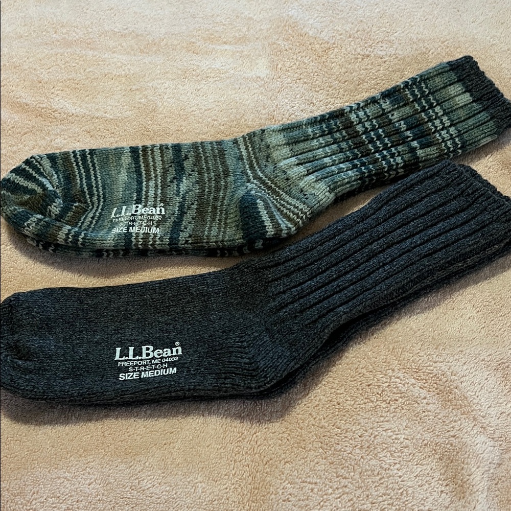 L.L. Bean Men's Striped and Solid Wool Socks - Green and Gray
